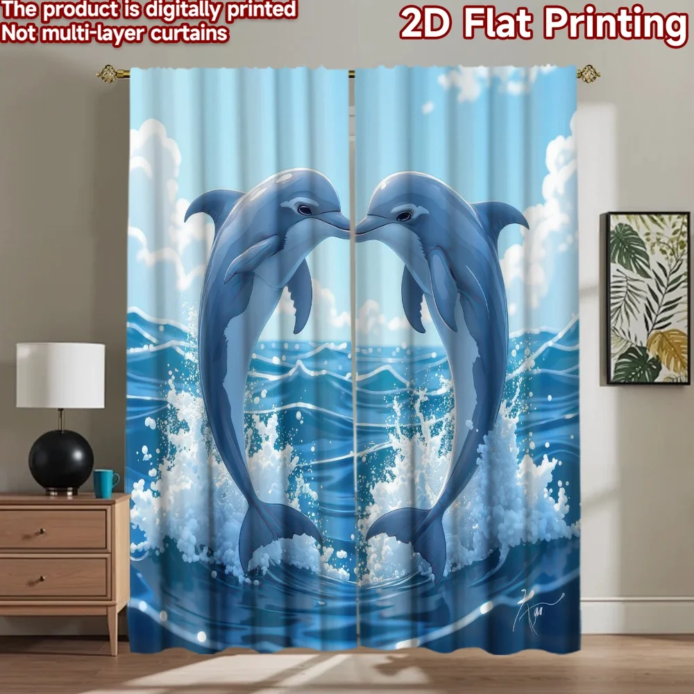 1 Stück 2D flacher Fotohintergrund, Fotohintergrund, Delfine, springende Meereswellen, 100 % Polyester, für Familienfeiern, geeignet für