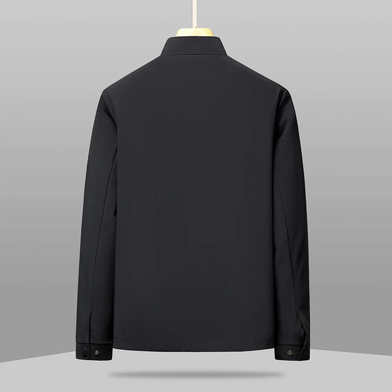 2025 Autumn Men Black Jacket Stand Collar Zipper Open Design Essential Coat Smart Casual Business Office Daily Excutive Outfits