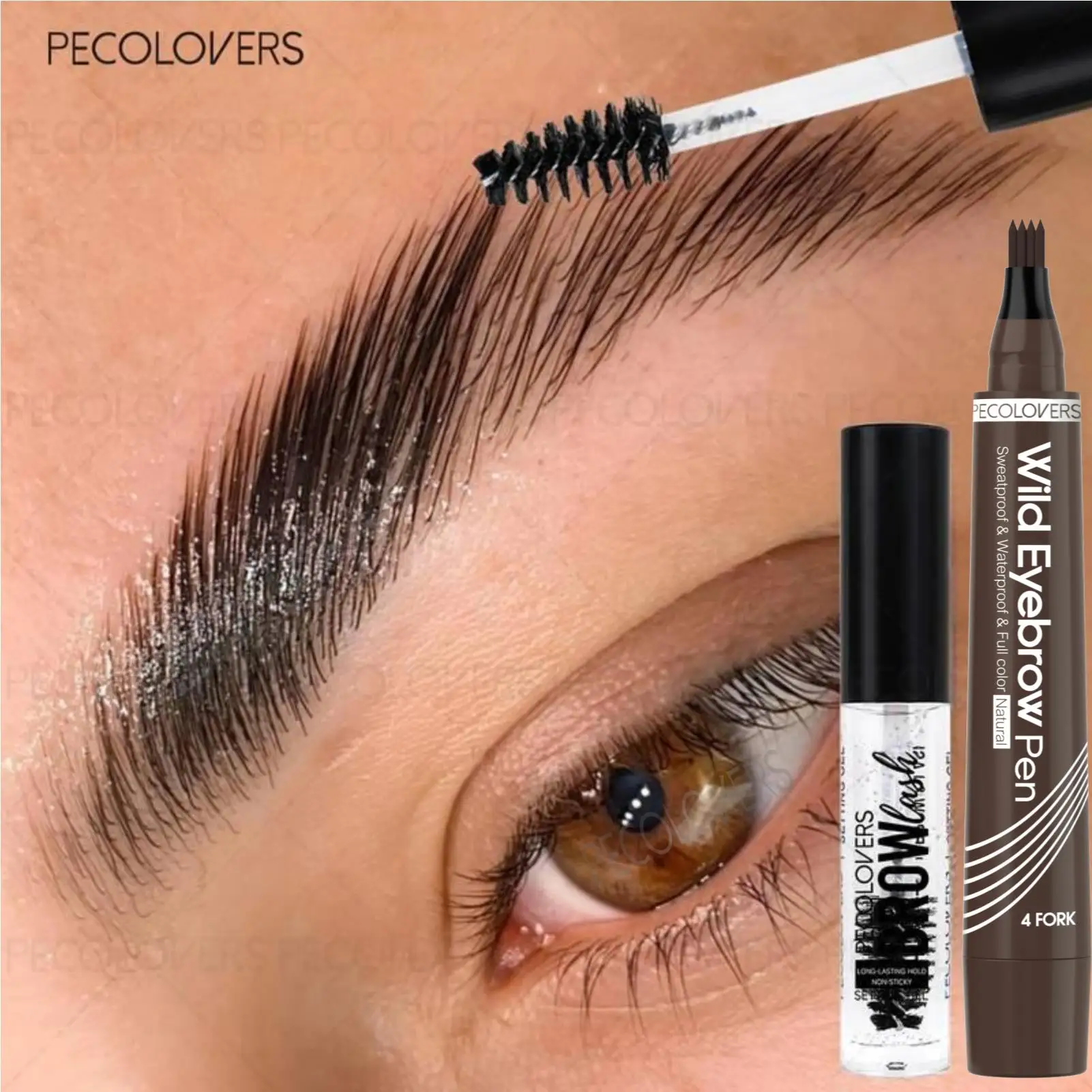 2PCS/SET 4‑Fork Tip Wild Eyebrow Pen With Long‑Lasting Brow Setting Gel, Waterproof Sweatproof Non‑Smudge Eyebrow Makeup