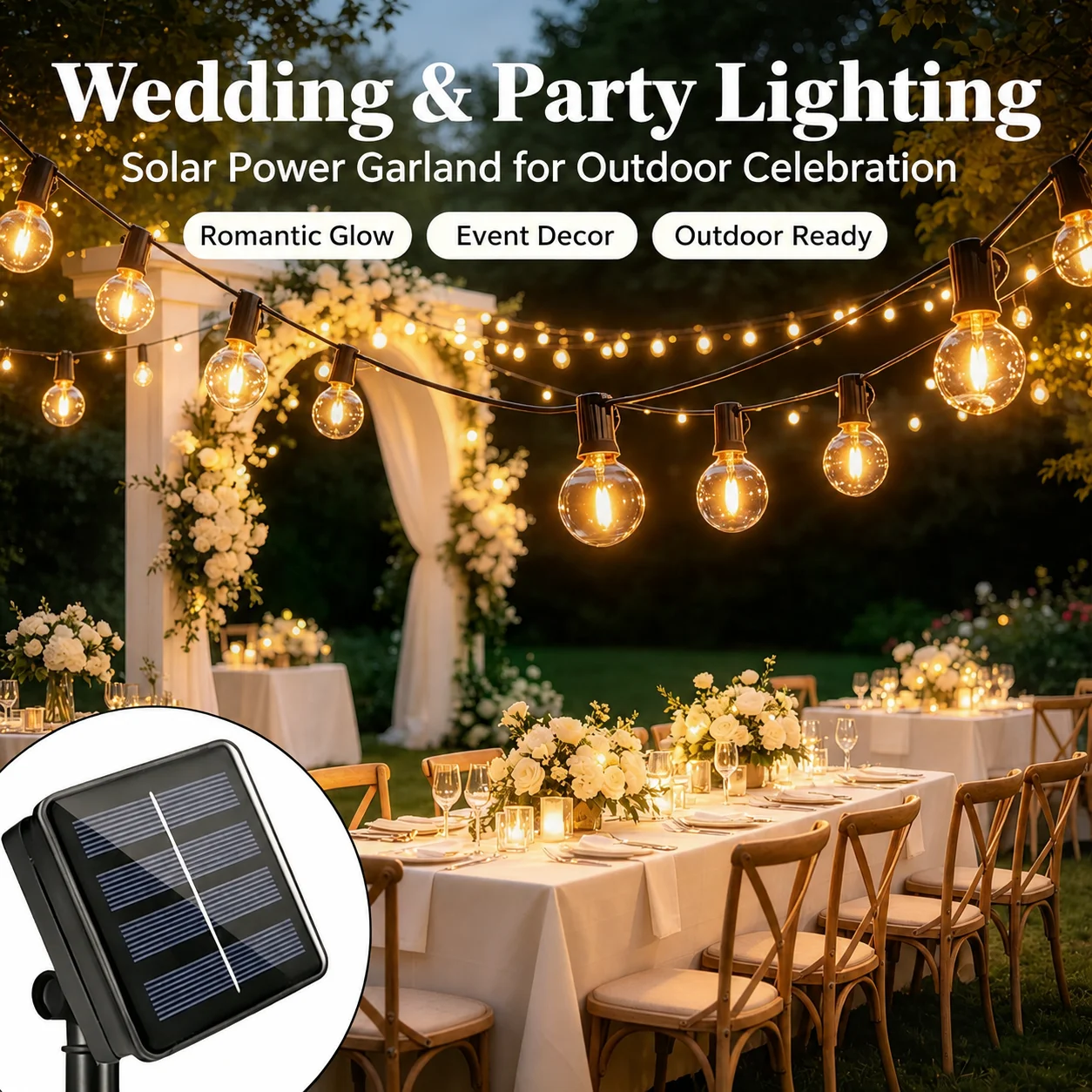 21 Meter LED Globe String Lights, Waterproof Solar Outdoor Lights for Garden Patio Party Wedding Decoration