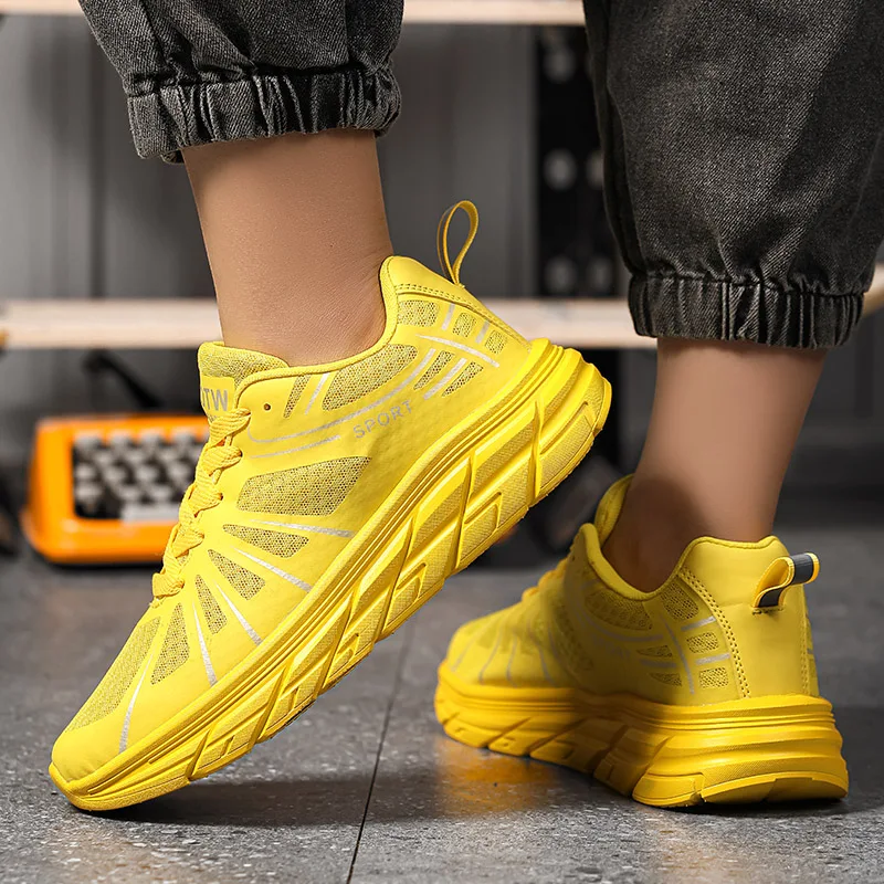 Summer Marathon Running Tennis Mens Yellow Sneakers Mesh Breathable Sneakers Men Plus Size 47 Light Casual Walking Shoes Men