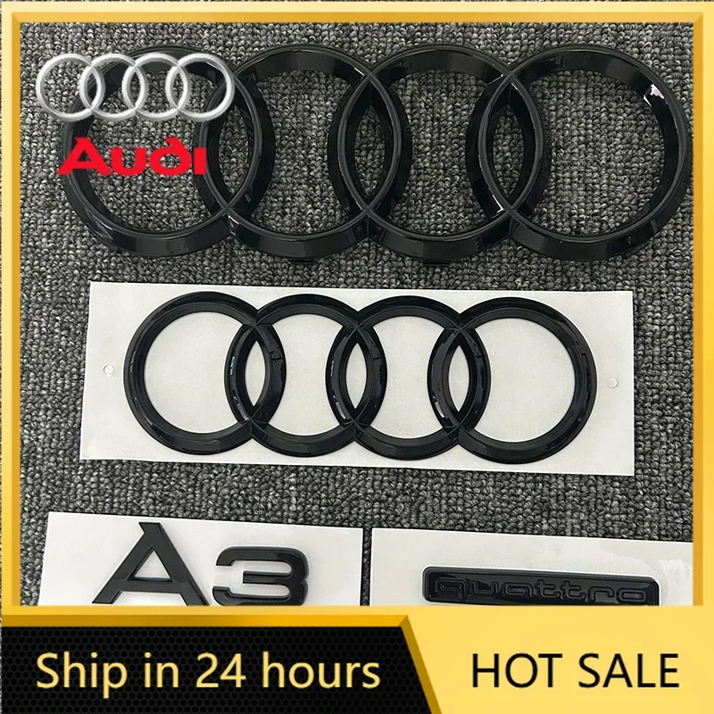 

Горячая новинка 2026: Эмблема-наклейка из АБС-пластика с логотипом Audi (4 кольца), черная, для капота, передней решетки и заднего багажника, для Audi A3 2010-2020, с надписью A3 и Quattro