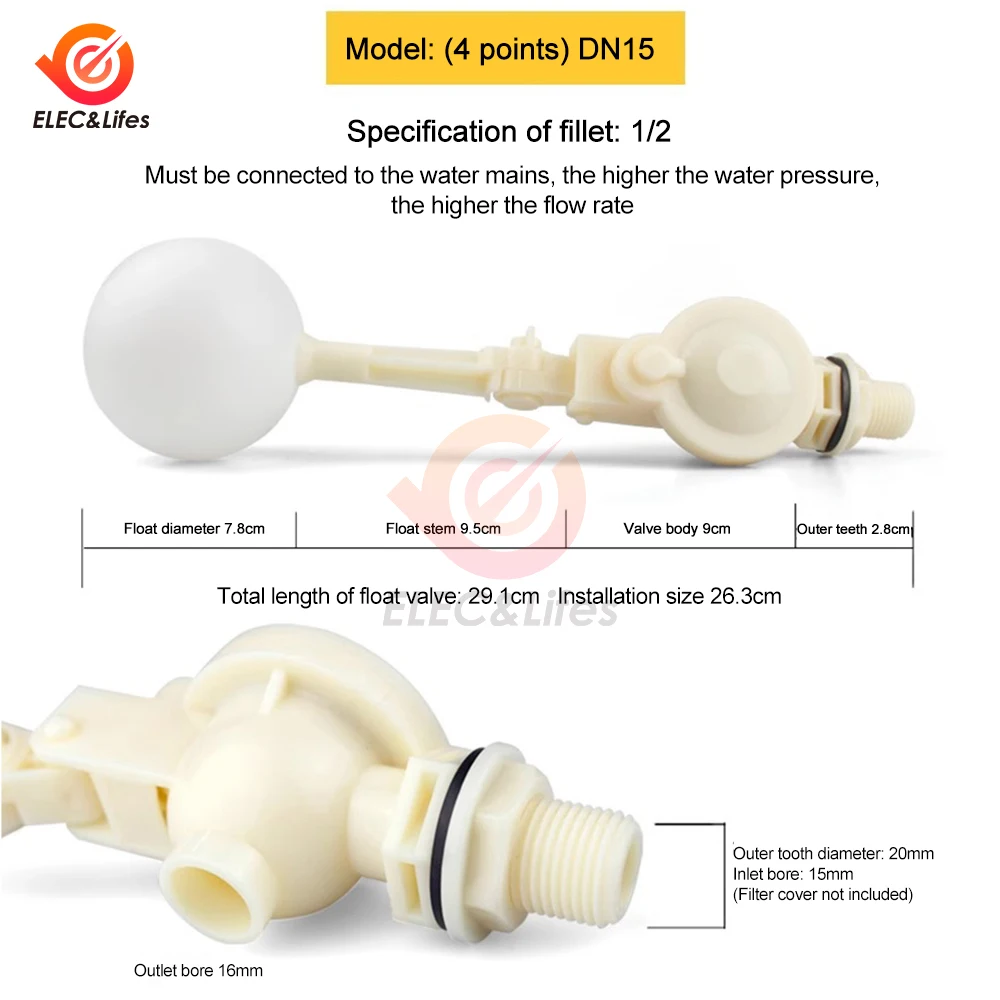 DN15 DN20 DN25 1/2 Liquid Level Sensor Water Level Float Switch Micro Float Ball Valve Flow Sensor For Water Tanks/Towers/Pools