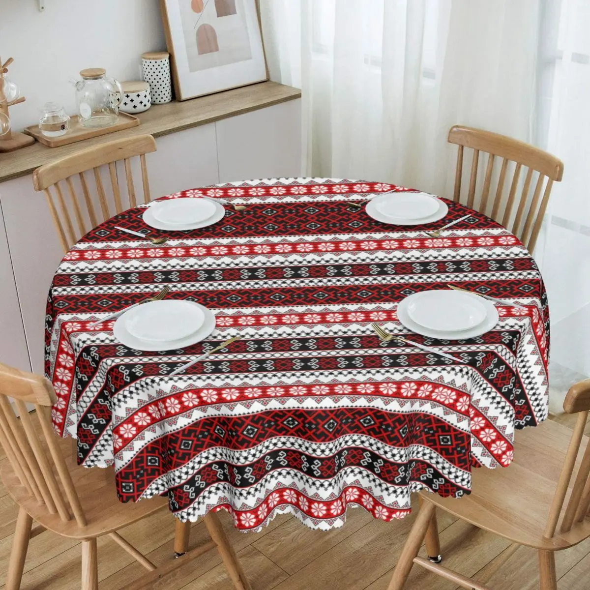 Ukrainian Embroidery Vyshyvanka And Designs Tablecloth Round Oilproof Ukraine Ethnic Table Cover Cloth for Party 60 inches