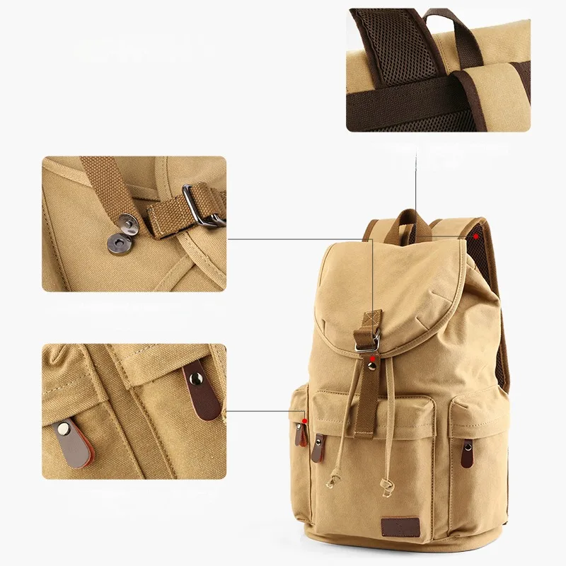 Men Vintage Canvas 𝑩𝒂𝒄𝒌𝒑𝒂𝒄𝒌 Large Capacity 15.6inch Laptop Casual Bag For Commuter Travel Premium Durable Unsex Mochila