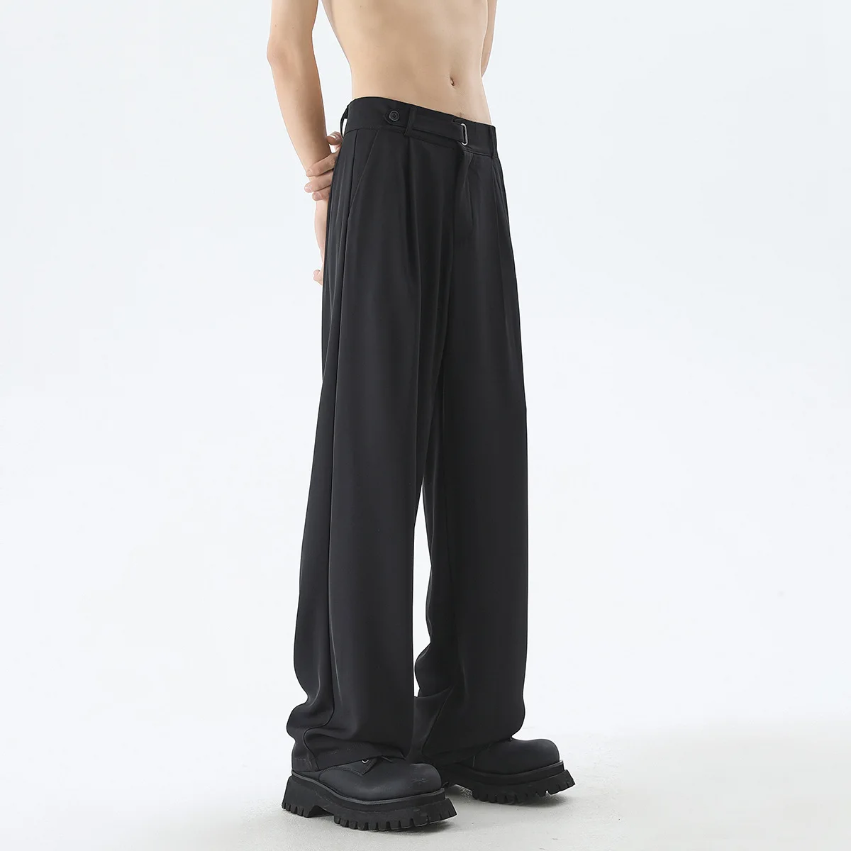 Spring Autumn High Waist Loose Straight Drape Trousers Men's Milk Silk Casual Pants
