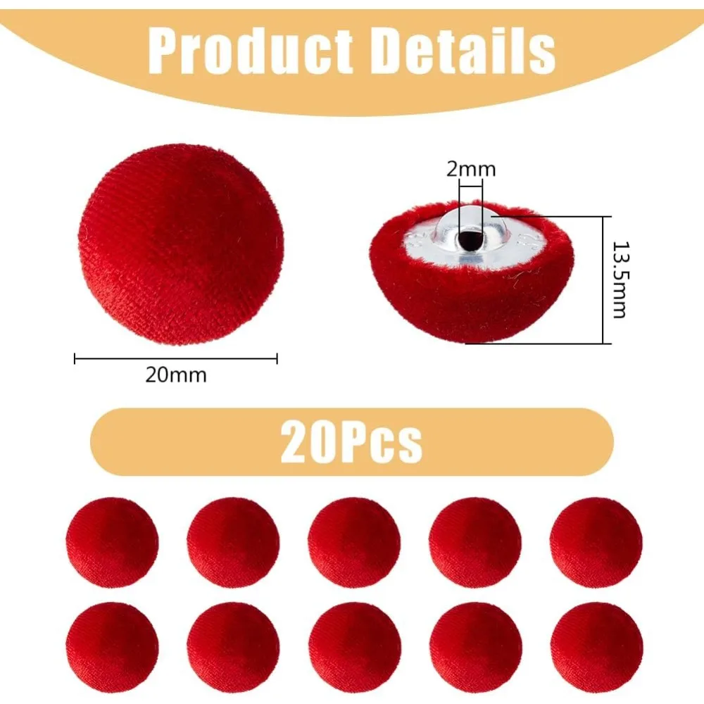 20PCS 0.78inch Red Fabric Cloth Covered Buttons Aluminum Shank Round Buttons Velvet Cloth Buttons Tufting Buttons Replacement