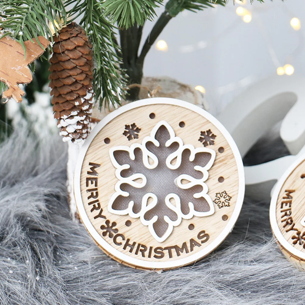 

2pcs Hollow Out Led Lamp Christmas Wood Ornament Xmas Tree Hanging Light Party Decor Wooden Luminous Decoration Unique Circular