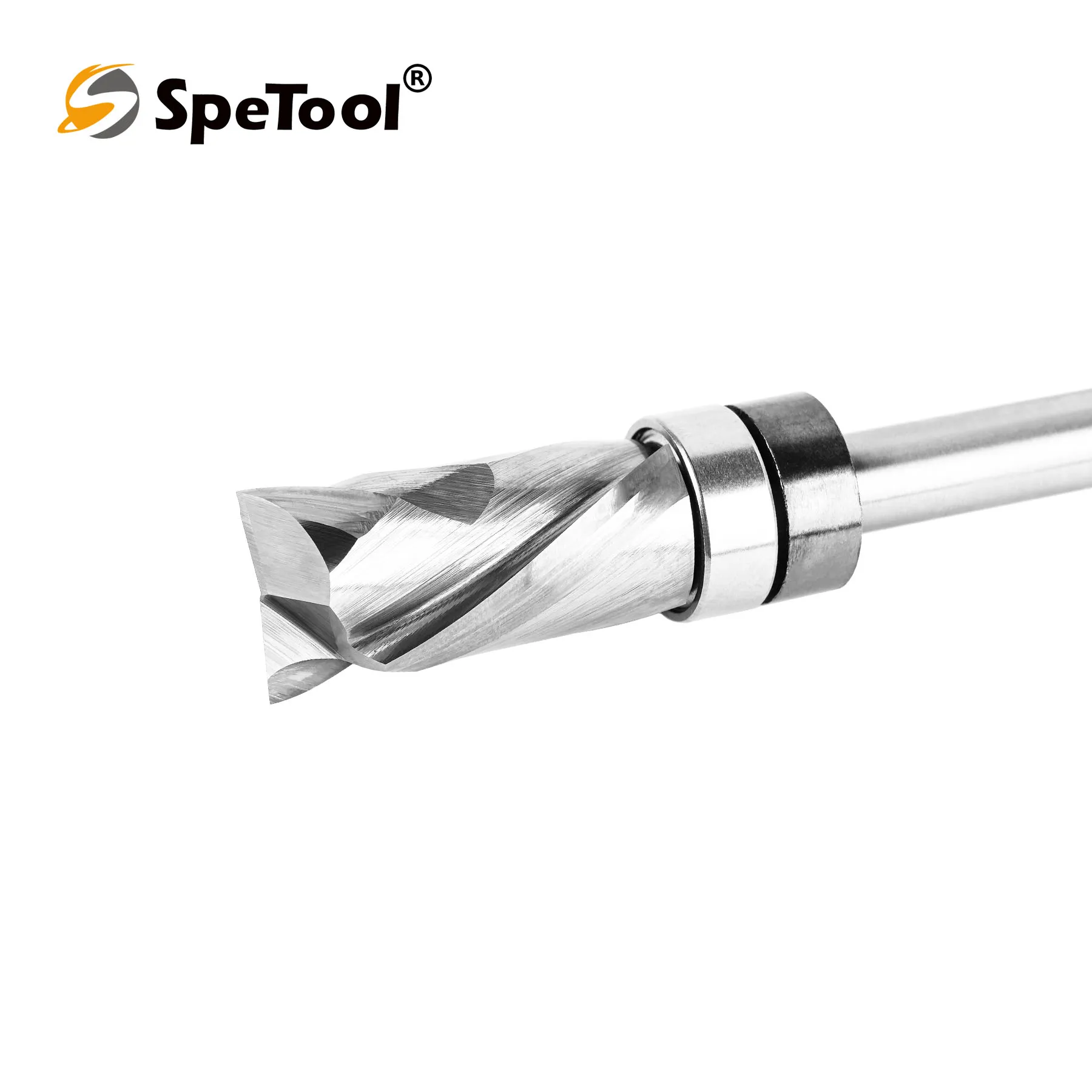 SpeTool 1pc Bearing Compression Spiral Flush Trim Router Bit, Solid Carbide Template Router Bit fo Pattern Work Woodworking Tool