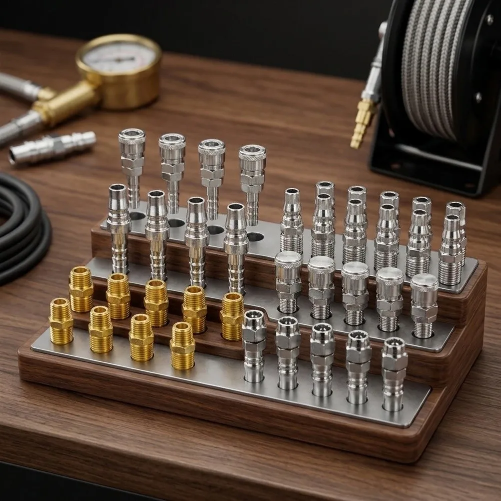 45 Piece Pneumatic Connector Kit for Air Compressor Systems with Nickel Plated Finish and Optimized Flow Performance
