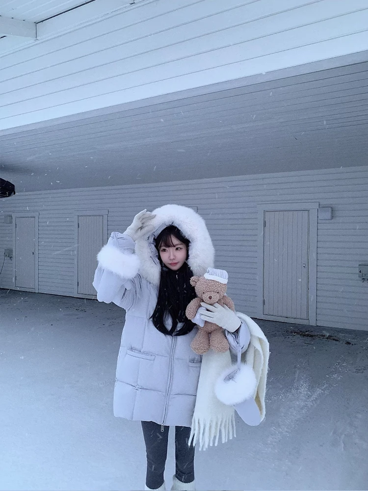 

Golden Musoom Clotted Cr Cotton Small Milk Candy 90 White Du down Fur Collar Thi Warm Winter Women's Coat