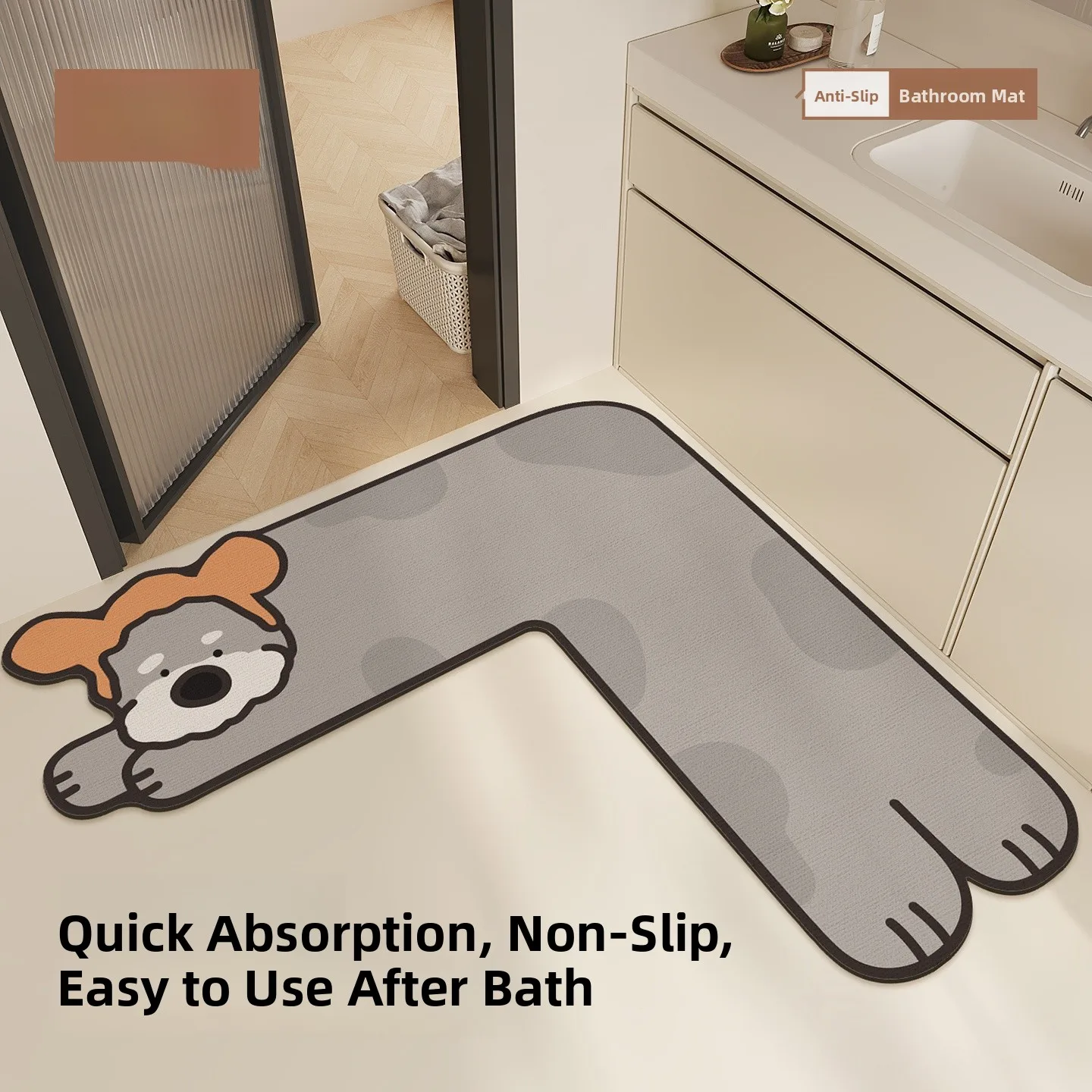 

Bathroom L-Shaped Mat Anti-Slip Absorbent Kitchen Sink Floor Rug Bathroom Entrance Toilet Carpet Machine Woven Natural Rubber