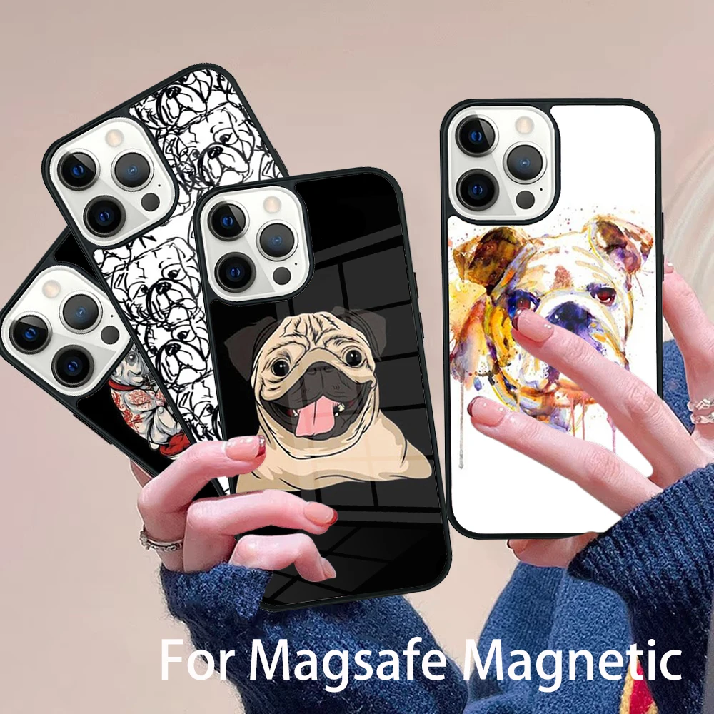 

English Bulldog Pug Phone Case Magesafe Magnetic Wireless Charge Cover For IPhone 16 11 12 13 14 15 Pro Max Plus Mini