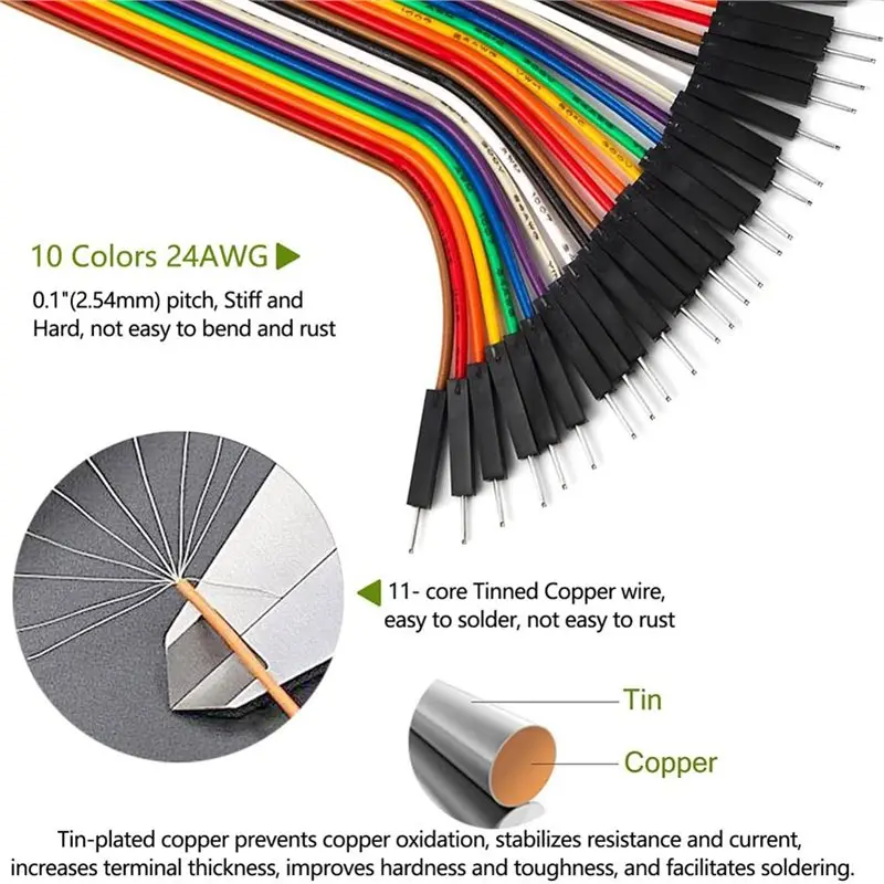 Breadboard Jumper Ribbon Cables Kit 240Pcs Wire Kit, 10Cm And 20Cm Jumper Cables, 40-Pin M-F/M-M-F-F-[Y31A Hut]