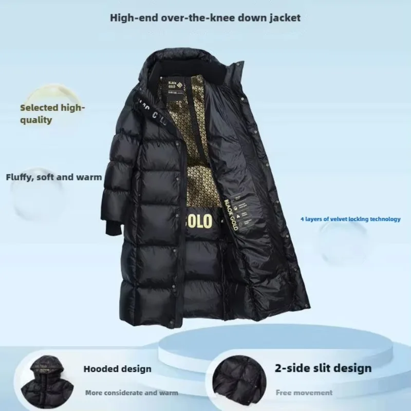 Black Diamond Goose Down Jacket for Men and Women 2024 Winter New Long Style Couple Knee Over Thick Loose Coat Down Jacket