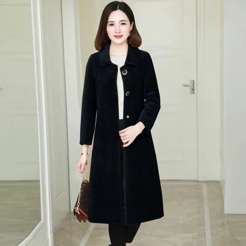 2023 New Women Fake Cashmere Jacket Female Fur One Imitation Furas Square Cut Collar Outwear  Slim Medium and Long Overcoat