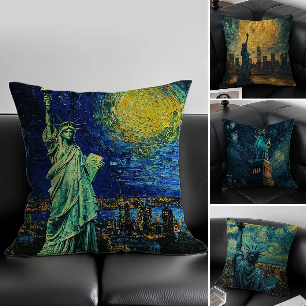 

Наволочка для подушки с изображением Статуи Свободы в стиле масляной живописи, с невидимой молнией, защита от пылевых клещей, шелковистый плюш