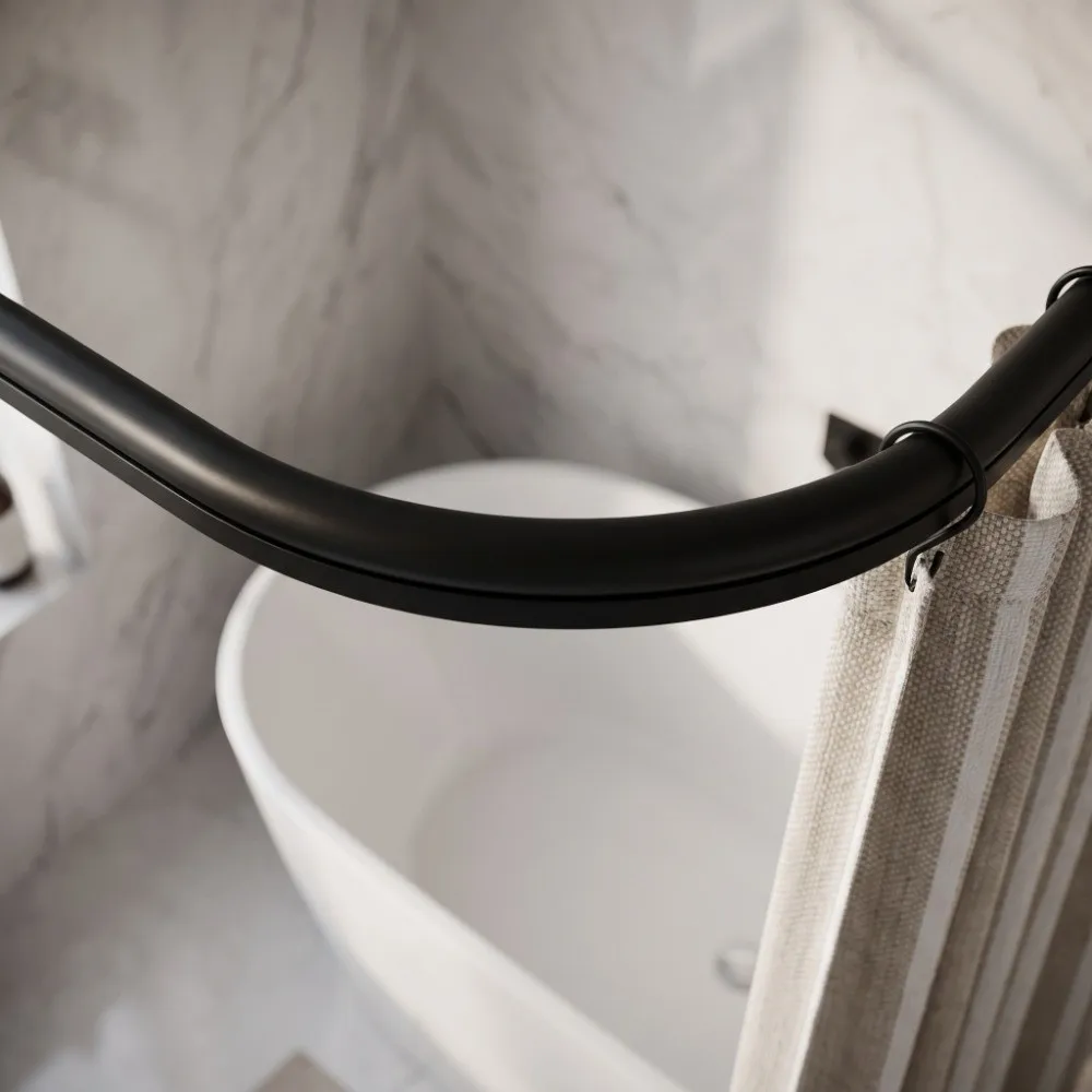 U Shape Shower Rod Thickened Stainless Steel Adjustable Length Curved Shower Rod No Drill Curved Tension Shower Rod Home Scenes