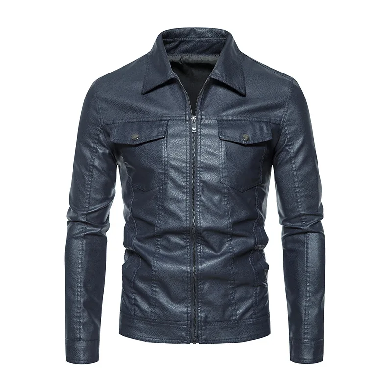 New Spring and Autumn Men's Wear Flip Collar Casual Men's Leather Jacket Slim Fit Fashion Leather jacket jackets  mens jacket