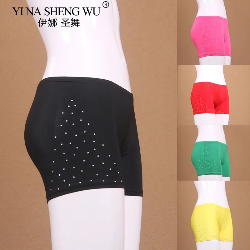 

Женские сексуальные защитные шорты для танцев, костюмы для латинских танцев, танца живота, леггинсы, облегающие эластичные защитные брюки со стразами