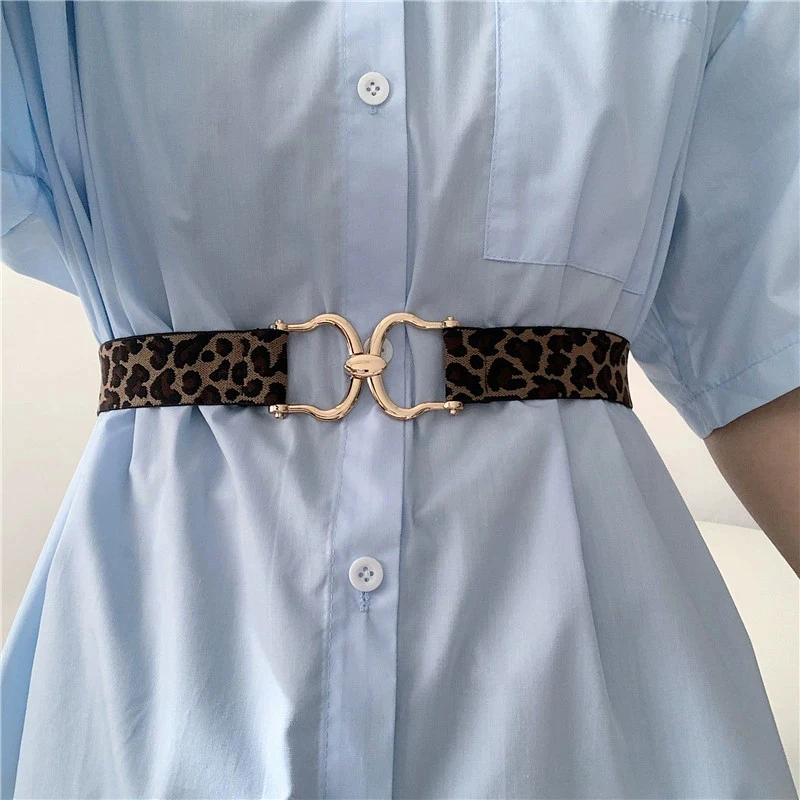 Women's Fashion Corset Belt Simple Elastic Waistband For Dress Coat Decorative Temperament Waist leopard Cummerbunds For Winter