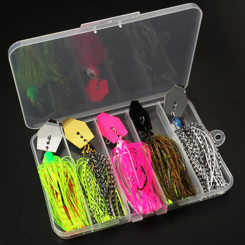 Spinner Köder 7g/9g/12g/14g/21g Angeln Lockt Kit Set Pesca Chatter Weedless Metall Klinge Gummi Jig Kopf Haken Draht Spinnerbait