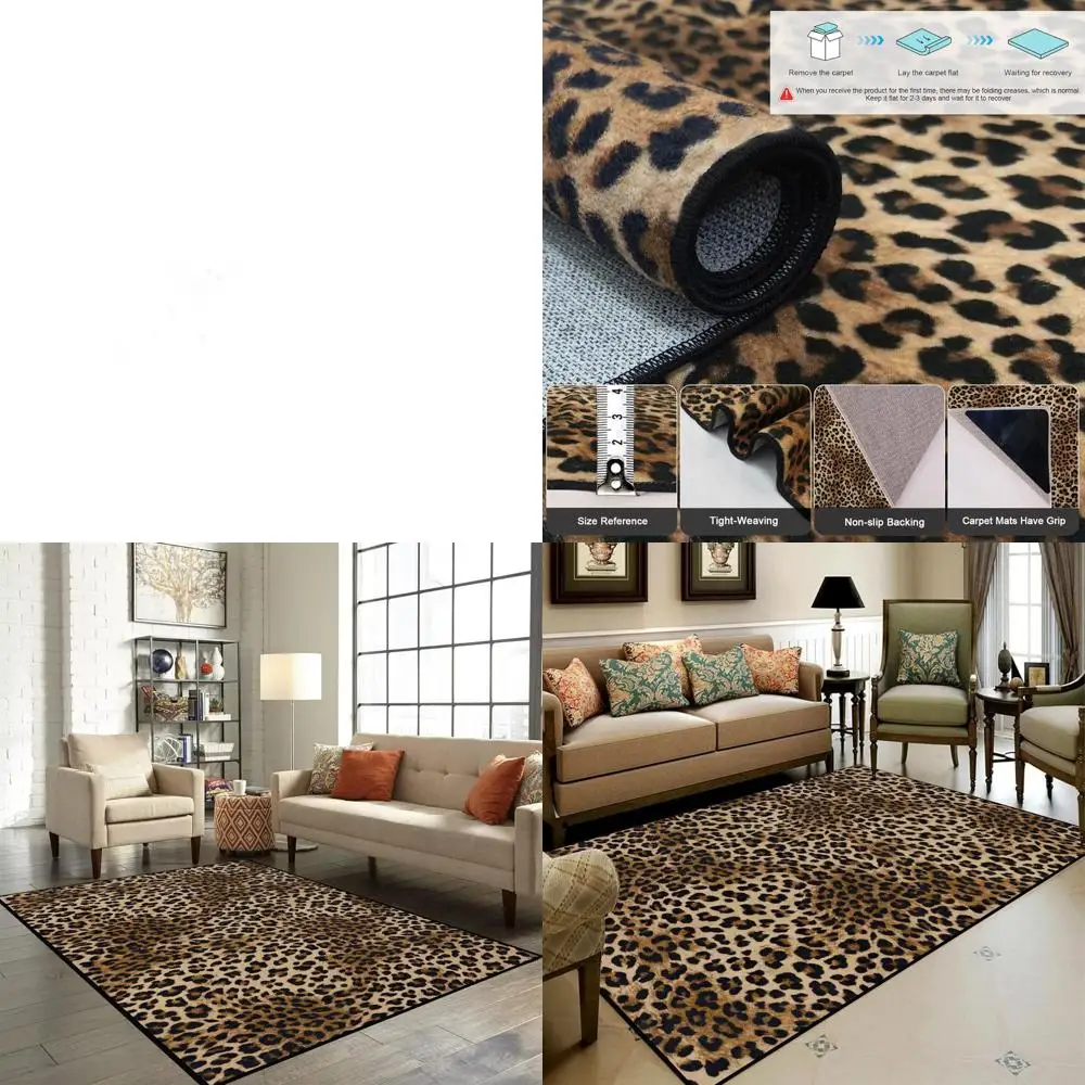 

Моющийся ковер с леопардовым принтом 5x7 футов, мягкий, нескользящий, нелиняющий, коричневый, для гостиной, офиса, общежития и спальни