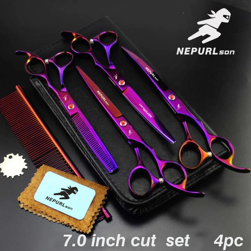 

7.0 inch 4PC pet grooming scissors set straight cut teeth cut fish bone scissors prt grooming freeship pet cut