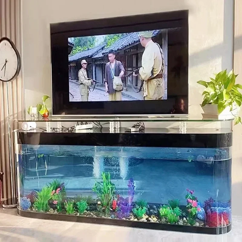 custom.Luxury Glass Coffee Table TV Cabinet Fish Stand Modern Household Furniture Living Includes Aquarium Tea Table La