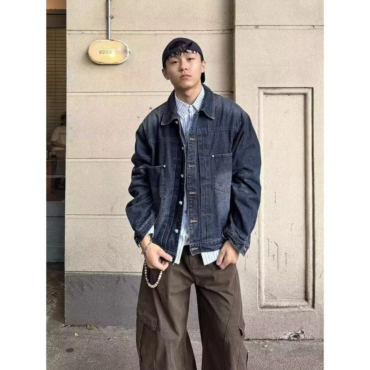 

Retro American Denim Sle Loose Fit Men's Jaet Original Color Waed Spring 2025 Trendy Brand Casual Workwear Coat