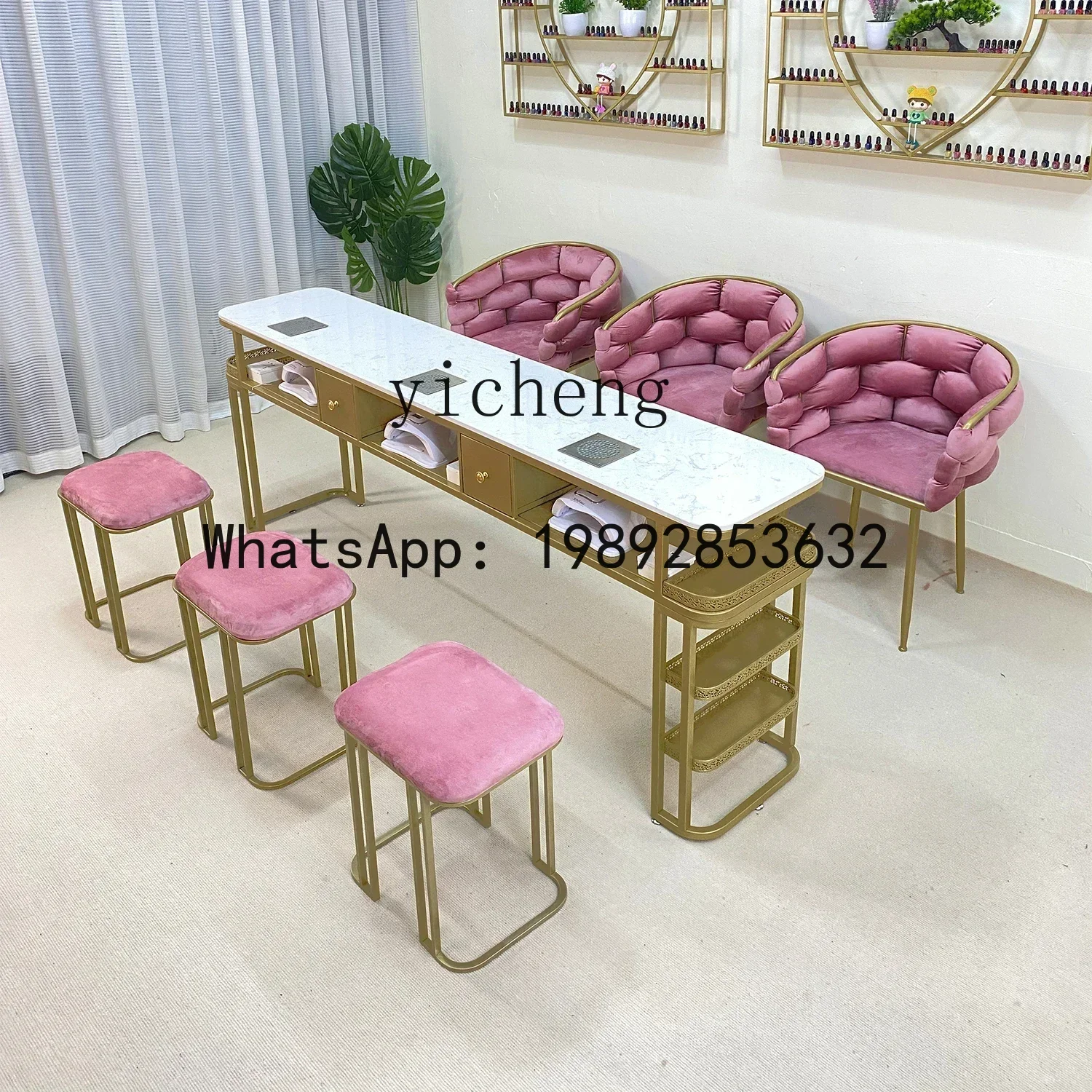 YZ Vacuum Cleaner Nail Table Set Marble Internet celebrity Nail Table Pink Bread Chair
