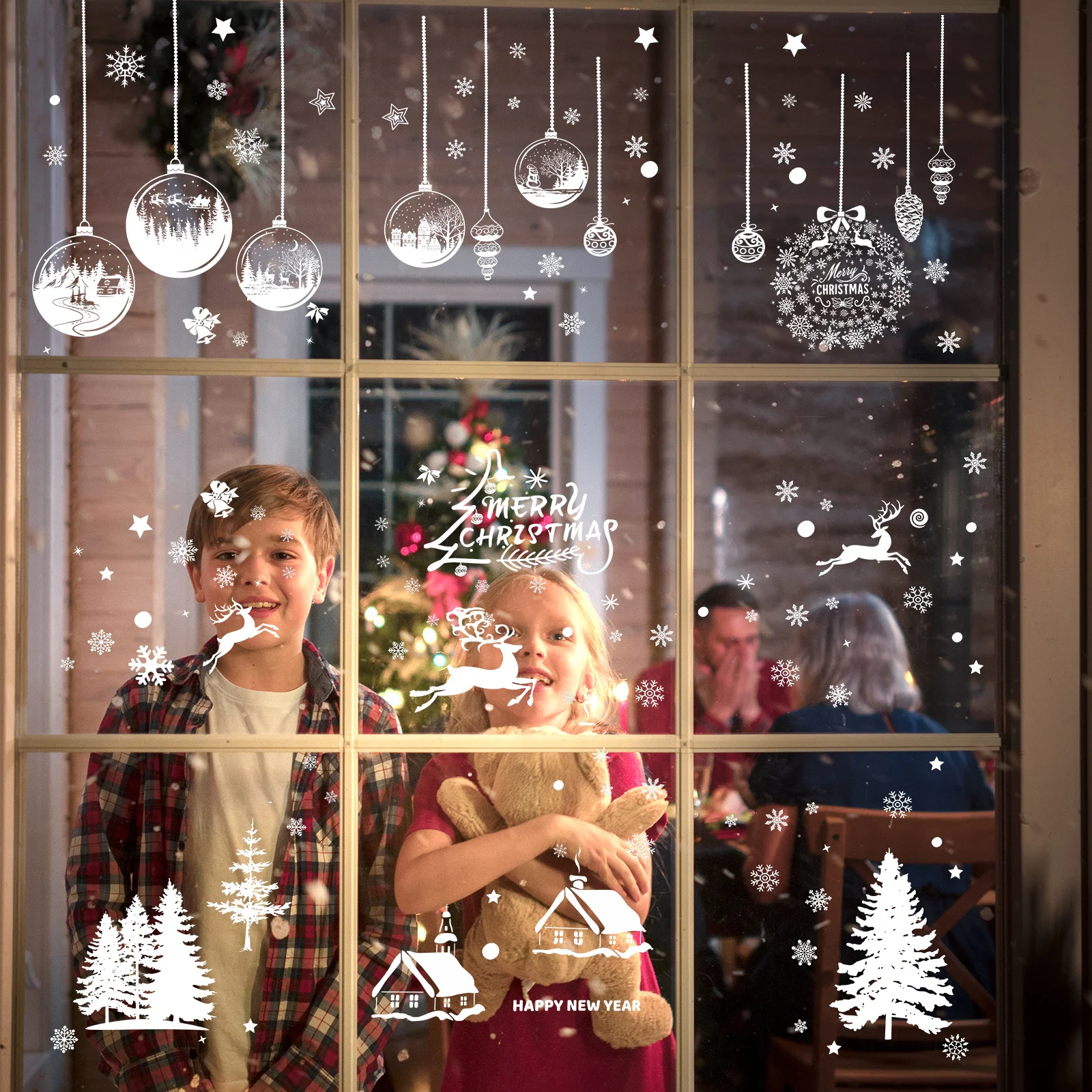 

9 Sheets Christmas Window Clings Snowflake Star Tree Designs for Glass Static Adhesive Festive Home Decoration