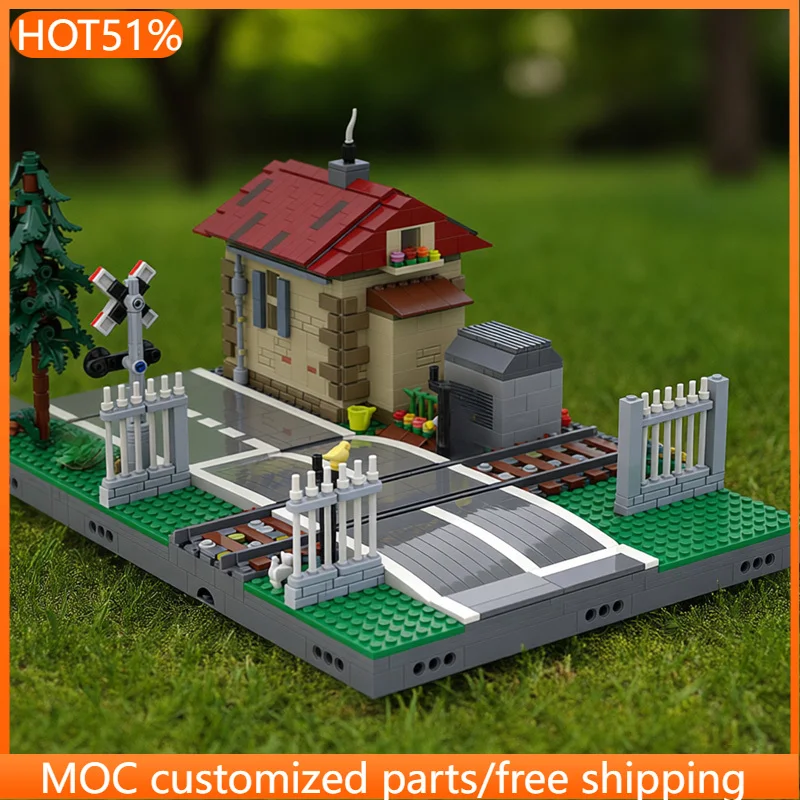 1482 PCS Urban Train Level crossing MOC Customize Modular Building Block Creative Design Educational DIY Boys Toy Birthday Gift