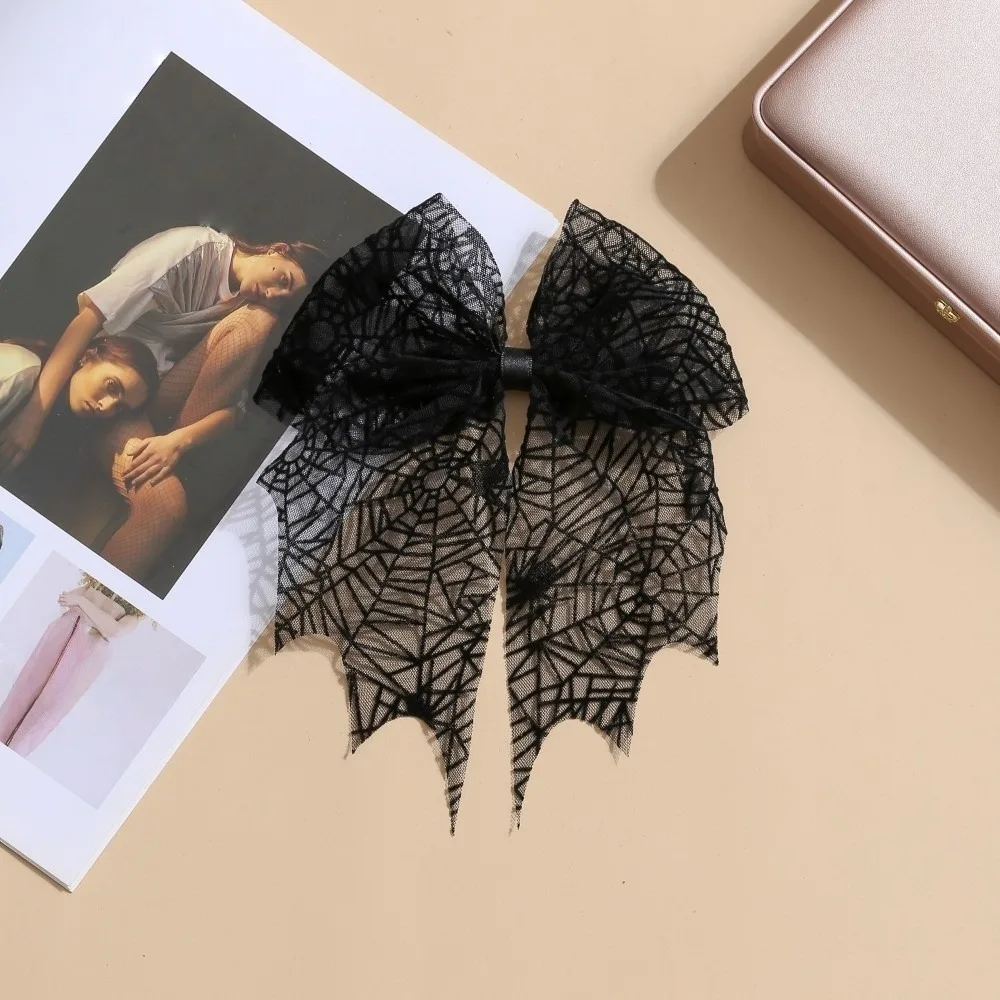 

Fashion Star Spider Web Hair Clip Lace Spring Clip Bat Head Veil Elegant Black Halloween Hairpin Cosplay