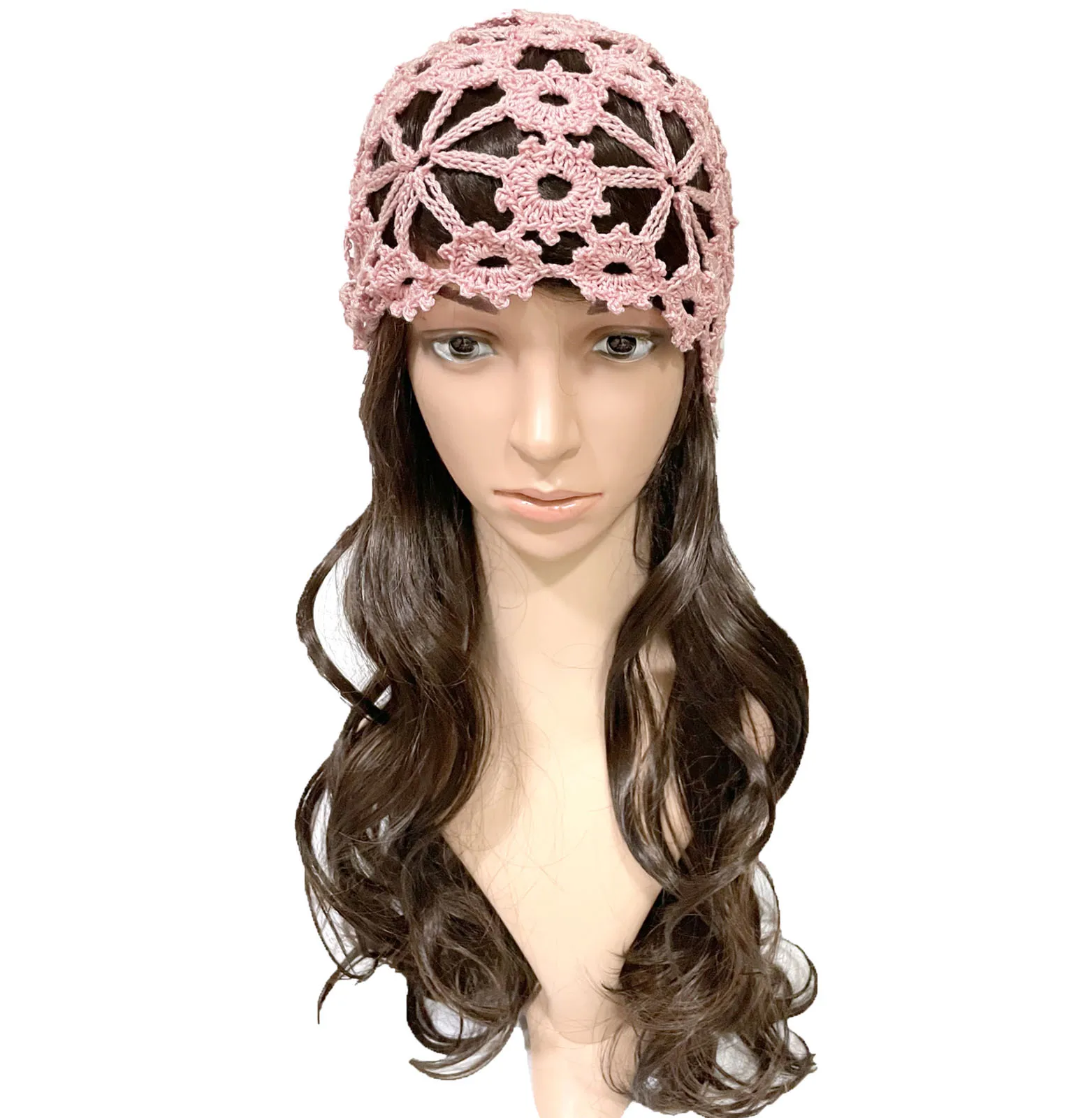 Bomhcs feminino laço crochê crânio bonés floral beanie feito à mão malha chapéus ocos