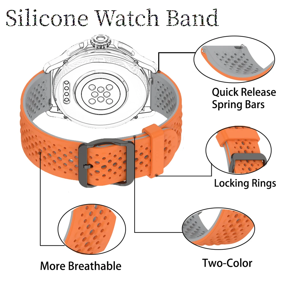 Pulseira de relógio esportiva de silicone, 22mm, para samsung galaxy watch 46mm/watch 3 45mm, pulseira gear s3 frontier/acessórios de relógio clássico