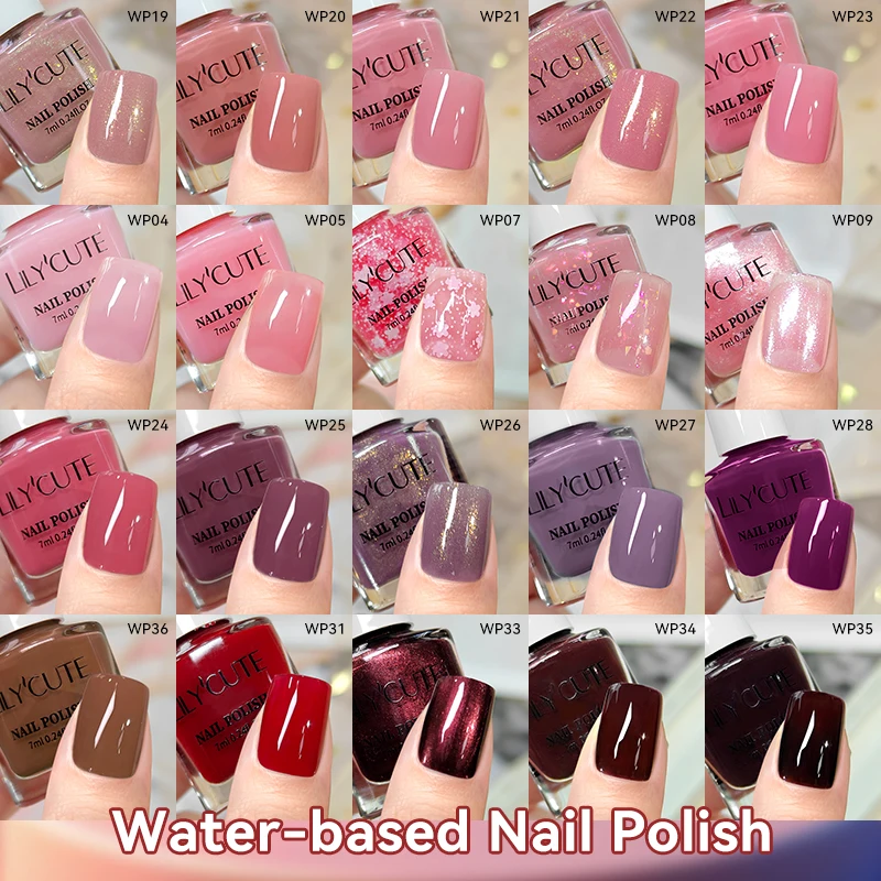 LILYCUTE 7ml Wasserbasierter Nagellack 40 Farben Langanhaltend Schnelltrocknend Keine Lampe zum Aushärten erforderlich Nagelzubehör für Nagel-Maniküre