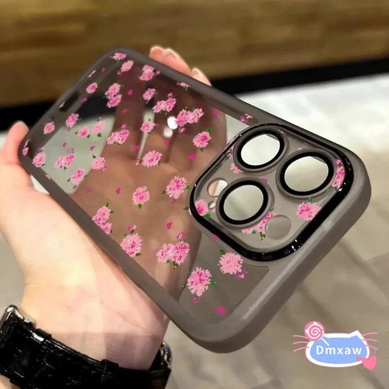 ل Realme C67 C65 C63 C61 C55 C53 C51 C35 C33 C30 C25 C25S C21Y C25Y 4G 5G جراب هاتف أناقة الوردي زهرة غطاء واضح