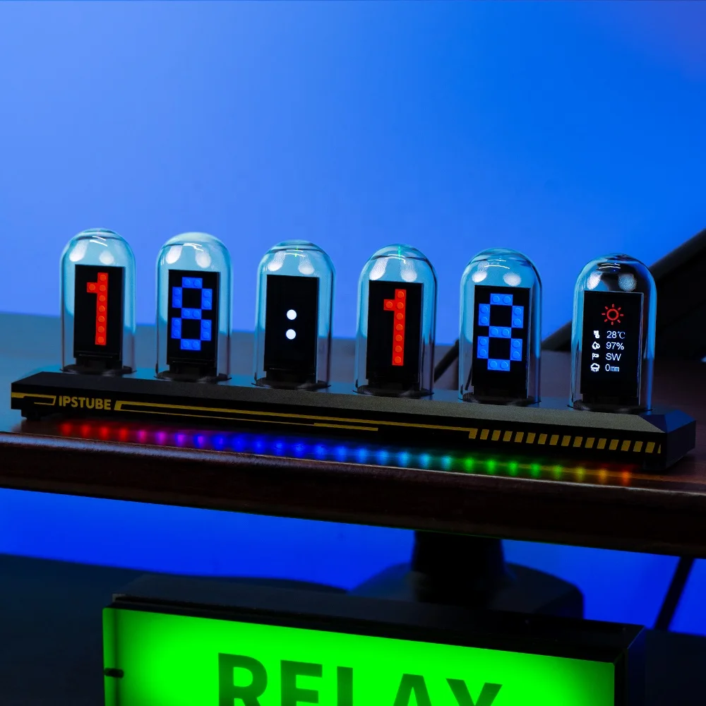 IPS Nixie Tube Alike OEM Gaming Office Decoration Custom Desk Clock & Table Digital Timer LED RGB Desk Top Gift Illuminated