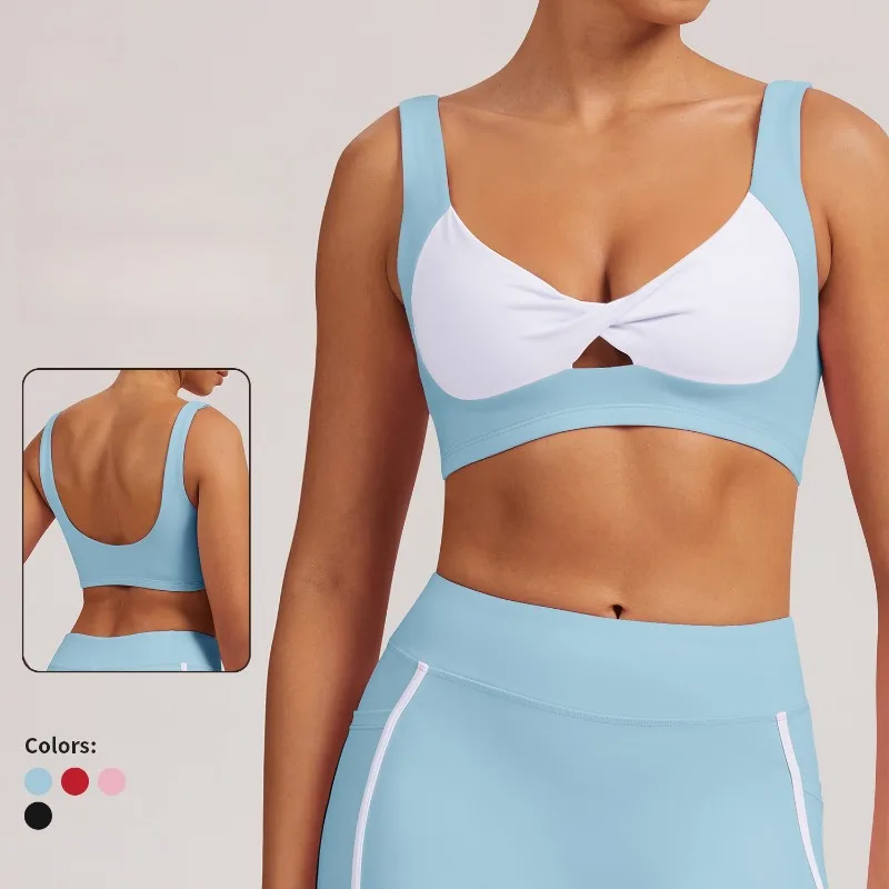 

Women Yoga Bra Patchwork Contrast Color Bra Tight Beauty Back Sports Underwear Shockproof Running Gym Fitness Top