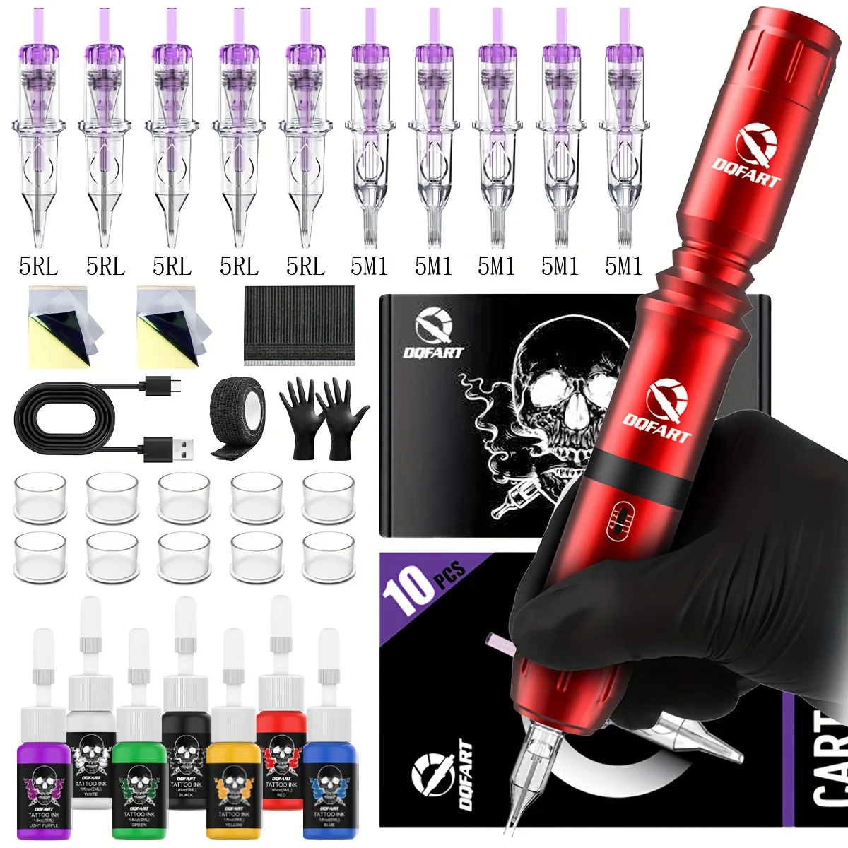 

DQFART Wireless Tattoo Kit USB Port Charging 1200mAh Tattoo Machine Professional Tattooing Hobbyist Tattooers Tattoo Artists