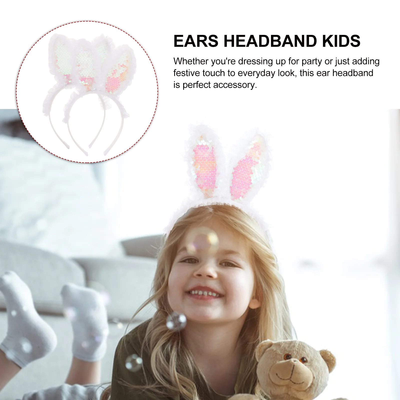 

4Pcs Bunny Ear Headbands Easter Rabbit Ears Glitter Sequins Party Accessory Cute Costume Gift Ears Headband