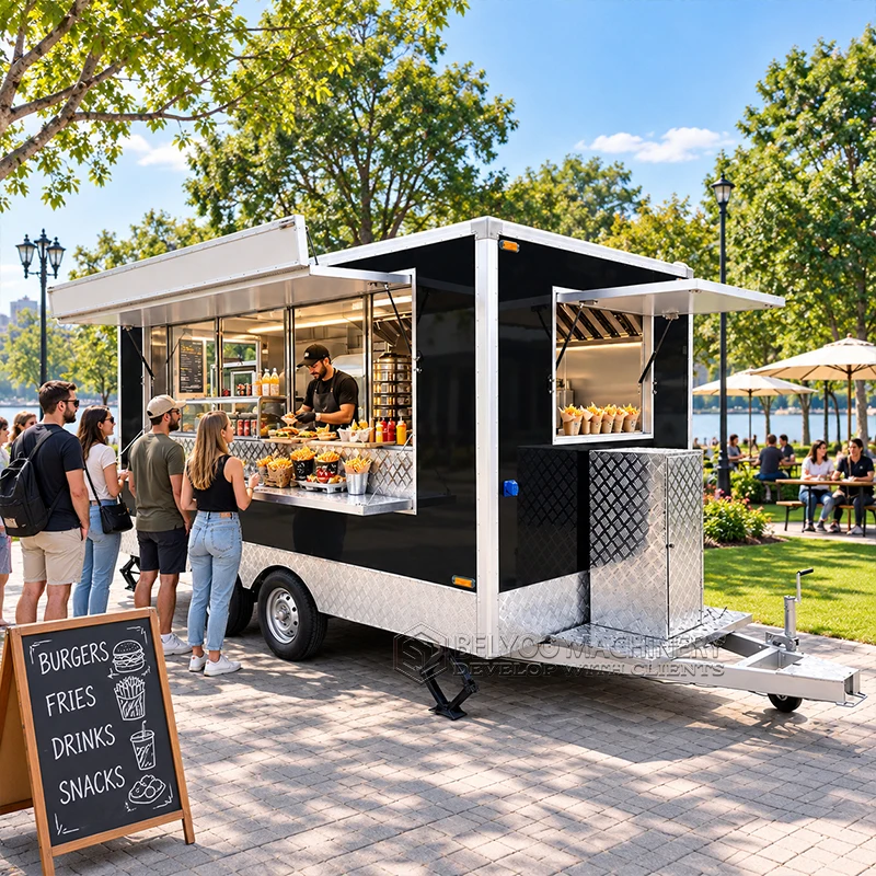 Luxury Mobile Food Truck Fully Equipped Kitchen Custom Concession Trailer Outdoor Commercial Catering Trailer BBQ Fried Chicken