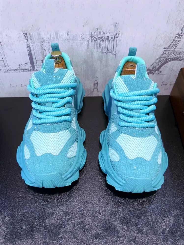 Men Mesh Spliced Comfortable Breathable Shiny Diamonds Thick Platform Sports Shoes Running Shoes Jogging Sports Sneakers Outdoor