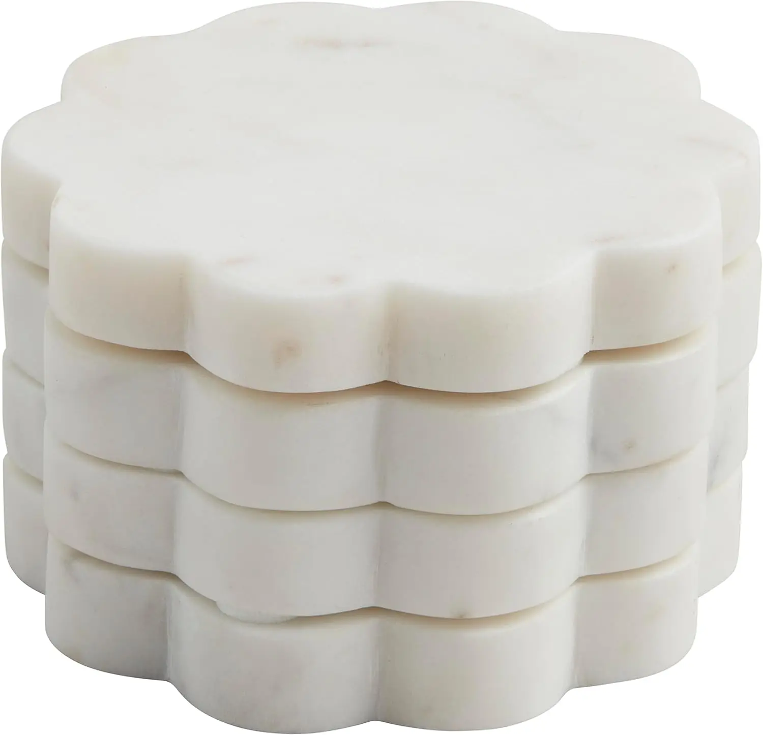 

4" X 4" Marble Coaster Set with Scallop Design, Elegant and Durable for Home Decor