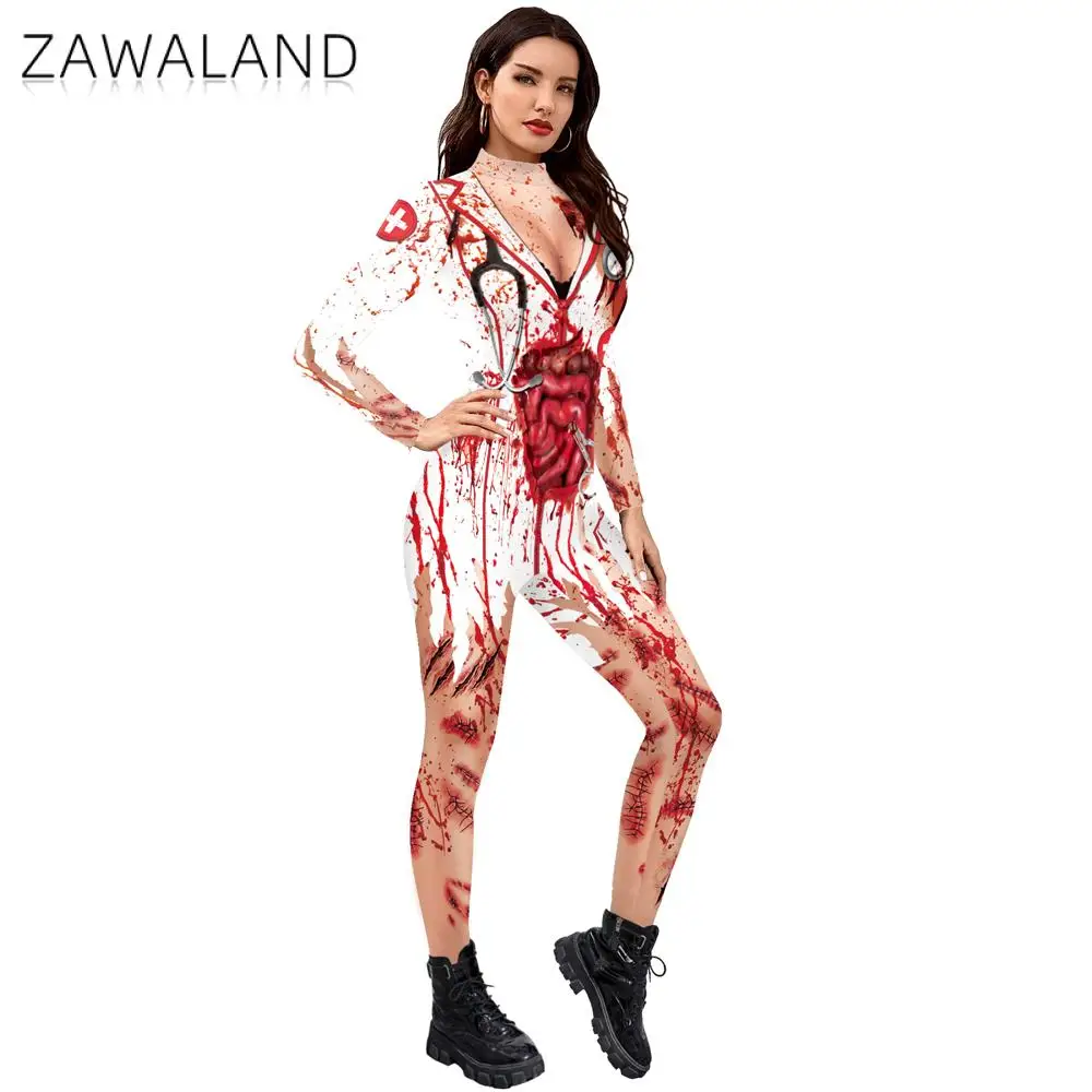 Kobiety Zentai kostium Cosplay na Halloween body garnitur Horror Style kombinezon Sst dorosłych Catsuit festiwal ubrania imprezowe Anime sukienka