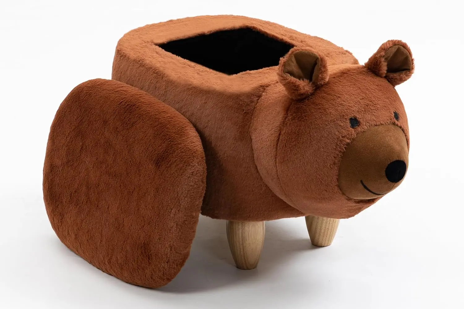 Bear Ottoman for Kids' Bedroom, Playroom, Nursery, and Living Room, Animal Ottoman with Storage, Footstool for Kids, Brown Bear