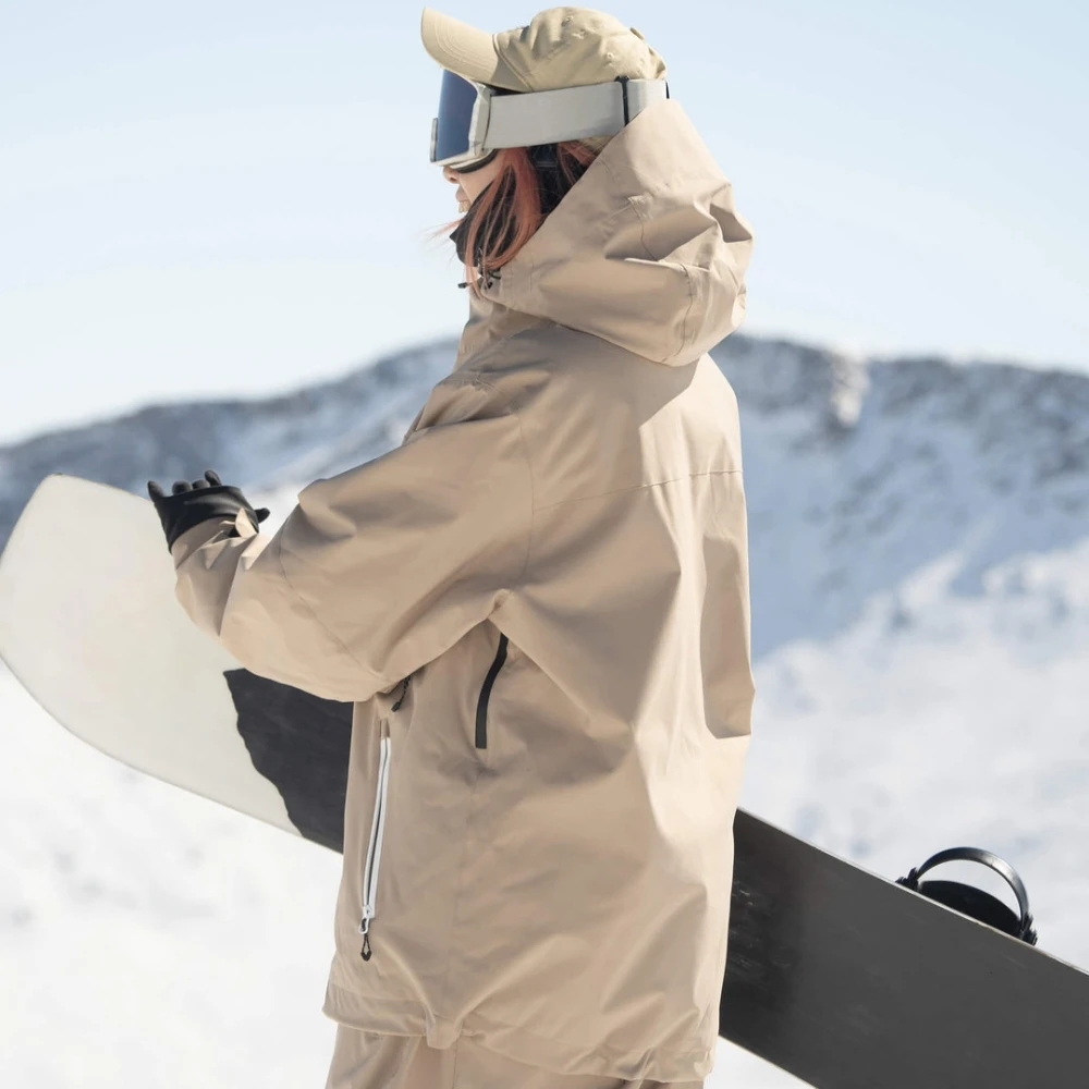 GSOU SNOW 2025 Contrast-Zip Snow Jacket Winter Sports Waterproof Insulated Skiing Clothes Women Loose Hoodie Breathable Ski Tops