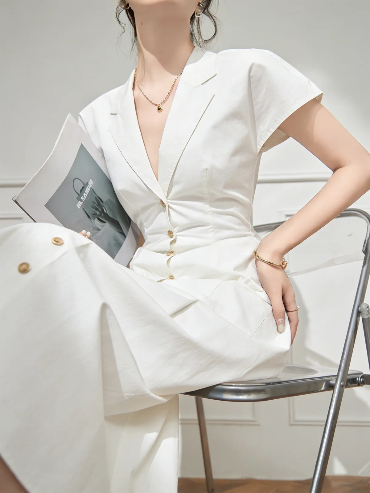 

Elegant Long Dress Women's Summer High Waist Slimming A-Line Skirt Sweet Style Casual Wear 100% Other Fabric Long Sleeve