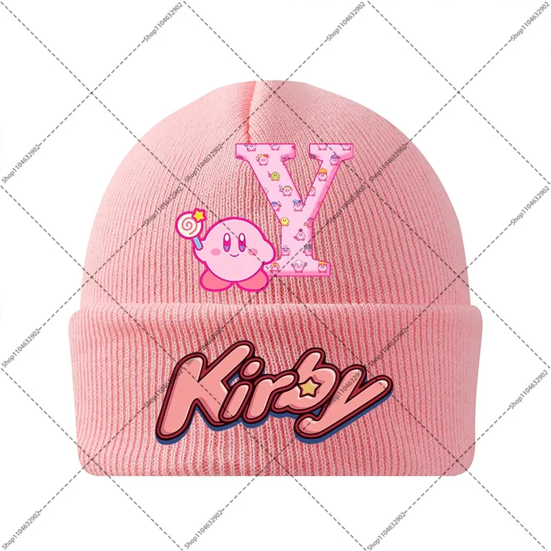 Conjunto de chapéu e luva de malha Kirby, 2 peças, padrão de desenho animado, luvas impressas, gorros fofos para meninas, acessórios quentes de inverno, presentes